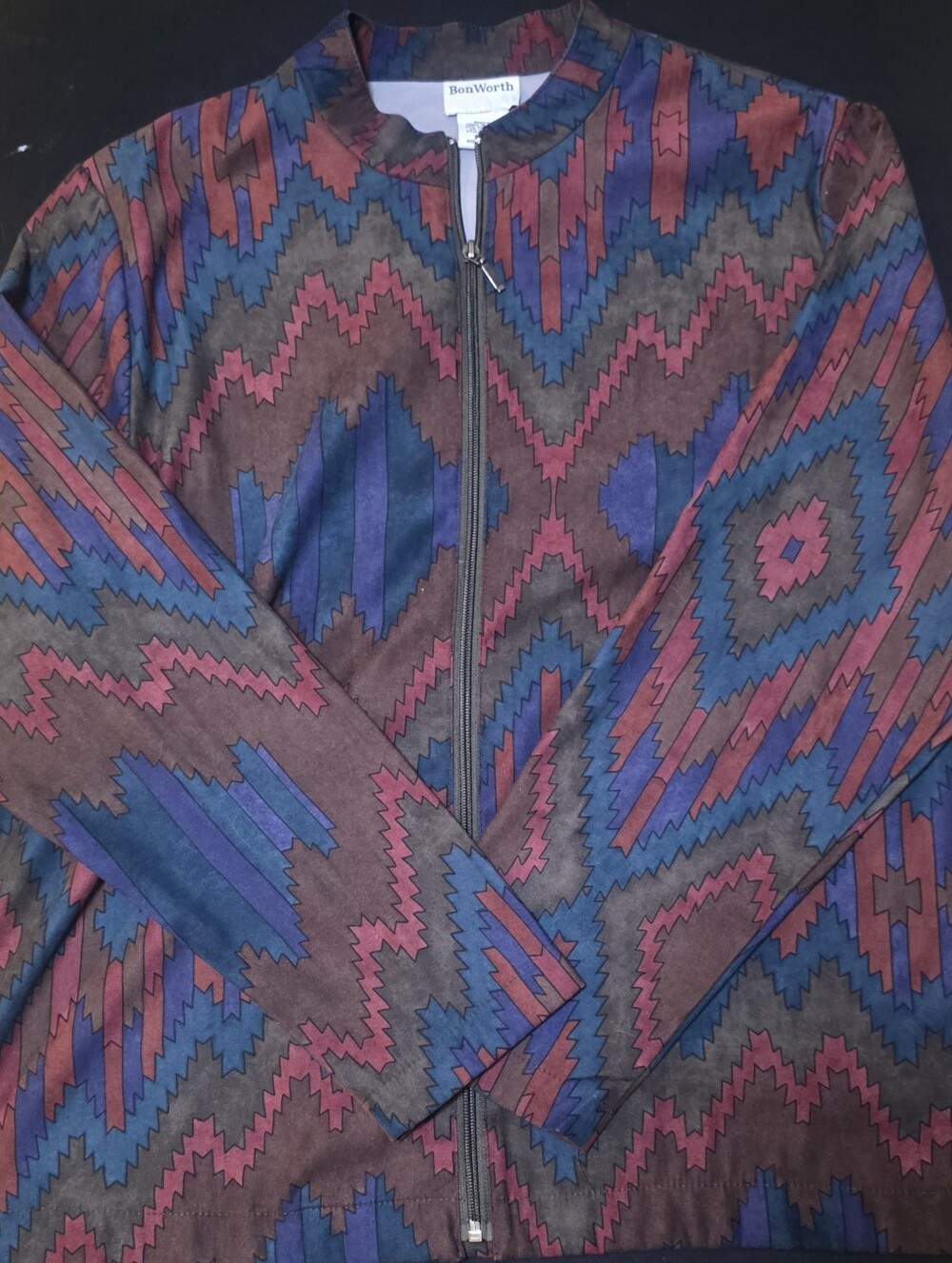 Southwestern Geometric Print Zip Front Jacket